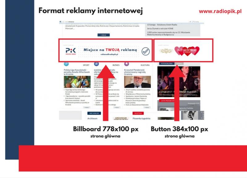 Przykład banerów typu Billboard i Button na stronie www.radiopik.pl