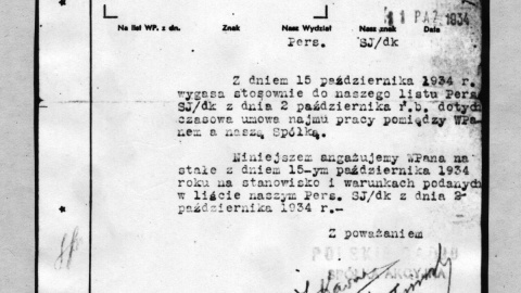 Stały angaż Feliksa Stachowskiego - pracownika technicznej toruńskiej radiostacji w października 1934 r.