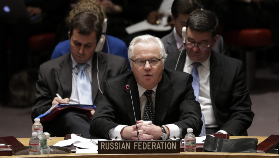Ambasador Rosji przy ONZ tuż przed posiedzeniem Rady Bezpieczeństwa ONZ. Fot. PAP/EPA.