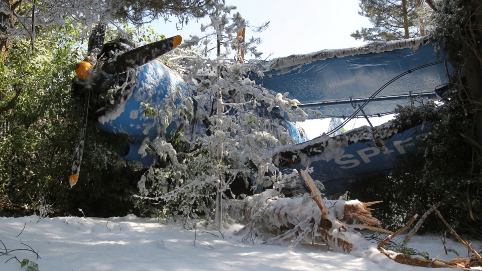 Maszyna najprawdopodobniej zahaczyła o drzewa. Fot. PAP/Tomasz Waszczuk