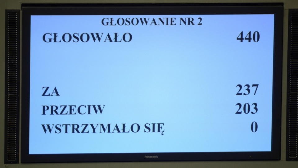 Tablica z wynikiem głosowania nad wotum zaufania dla rządu Donalda Tuska. Fot.PAP/Radek Pietruszka