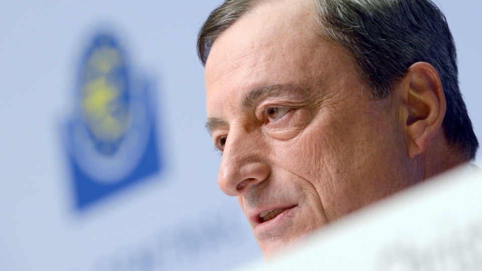 Szef Europejskiego Banku Centralnego Mario Draghi podczas konferencji prasowej. Fot. PAP/EPA