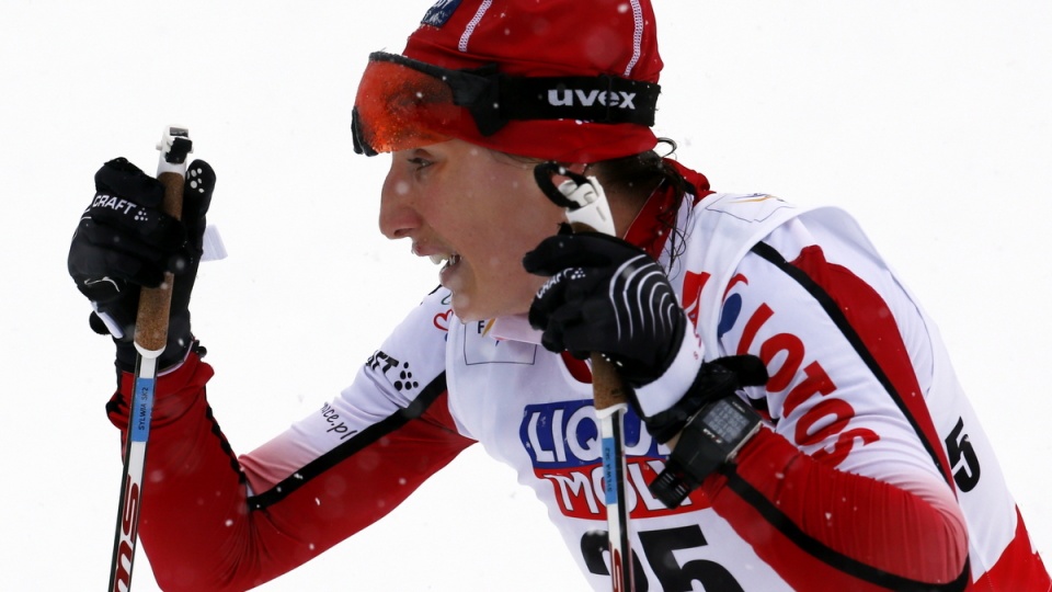 Sylwia Jaśkowiec na mecie biegu na 10 km techniką dowolną w mistrzostwach świata w narciarstwie klasycznym w szwedzkim Falun, 24 bm. Polka zajęła 14. miejsce. Fot. PAP/Grzegorz Momot