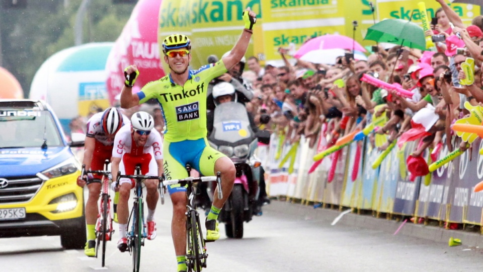 Polak Maciej Bodnar z Tinkoff Saxo wygrywa czwarty etap 72. Tour de Pologne długości 220 km z Jaworzna do Nowego Sącza. Fot. PAP/Grzegorz Momot