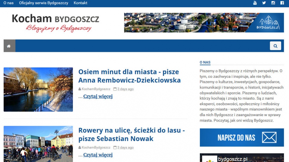 Urząd Miasta Bydgoszczy, który jest administratorem strony, zaprasza wszystkich mieszkańców do współtworzenia bloga. Zrzut ekranu www.kochambydgoszcz.pl