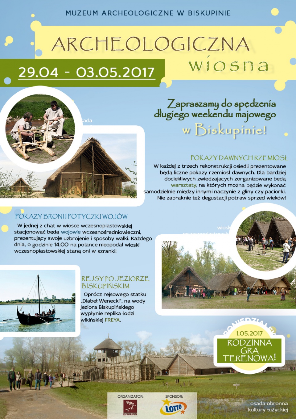Aż do 6 maja na zwiedzających osadę w Biskupinie czekać będzie wiele atrakcji. Grafika: biskupin.pl