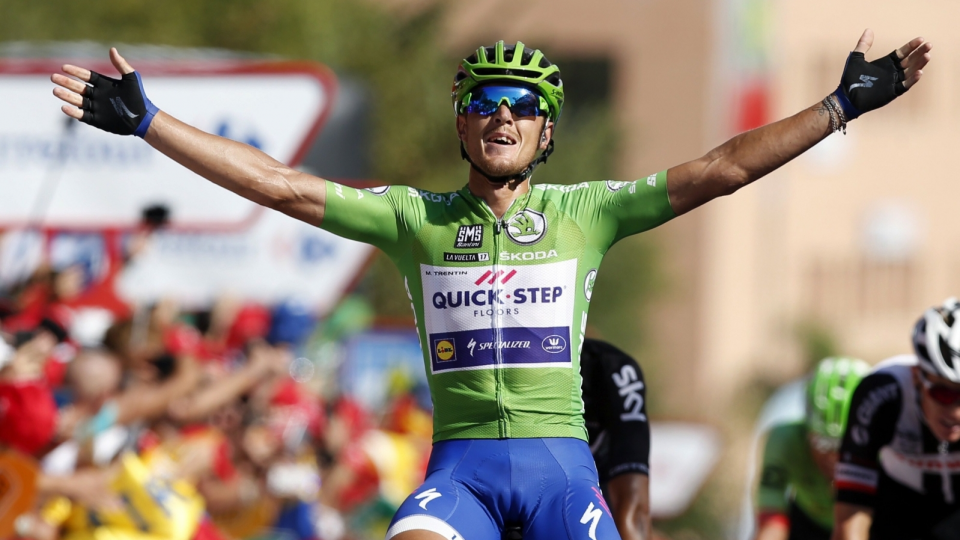 Na zdjęciu Włoch Matteo Trentin, triumfator 13. etapu Vuelta a Espana 2017. Fot. PAP/EPA/JAVIER LIZON