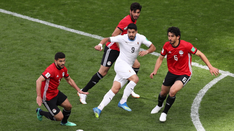 Zdjęcie z meczu Egipt kontra Urugwaj w 1. kolejce grupy A na MŚ 2018. Fot. PAP/EPA/MAHMOUD KHALED