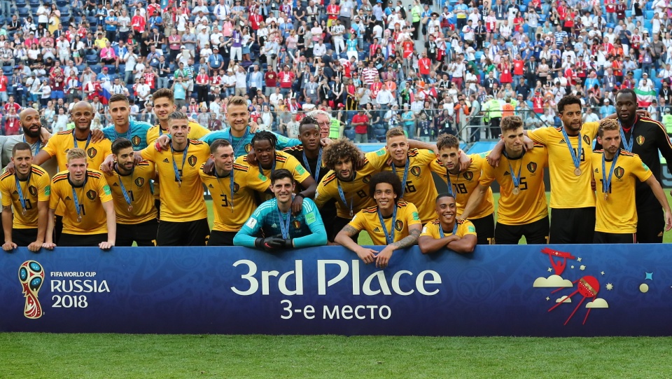 Na zdjęciu drużyna Belgii, trzeci zespół piłkarskich MŚ 2018 w Rosji. Fot. PAP/EPA/GEORGI LICOVSKI