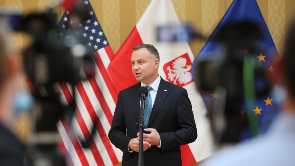 Prezydent Andrzej Duda podczas wypowiedzi dla przedstawicieli polskich mediów w Waszyngtonie/fot. Leszek Szymański, PAP
