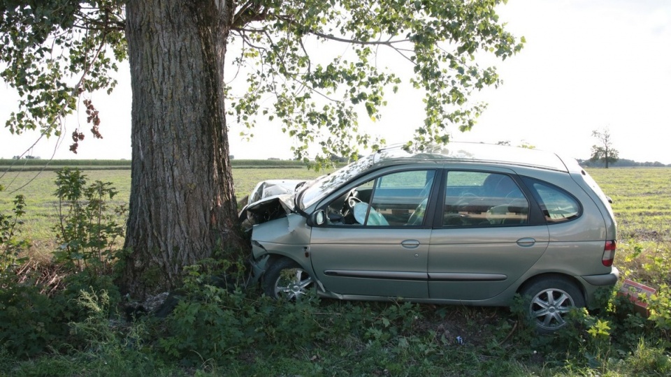 Samochód z dwójką dzieci w środku uderzył w drzewo w Niegibalicach (powiat radziejowski)/fot. materiały policji