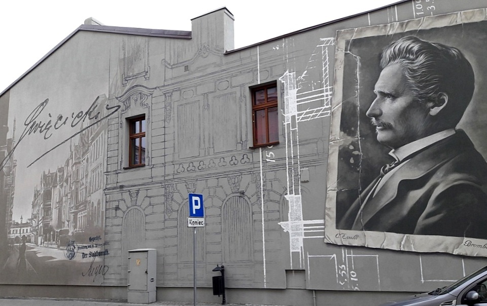 Mural u zbiegu ulic Gdańskiej i Cieszkowskiego w Bydgoszczy, poświęcony Józefowi Święcickiemu. Fot. Tatiana Adonis/arch. PR PiK