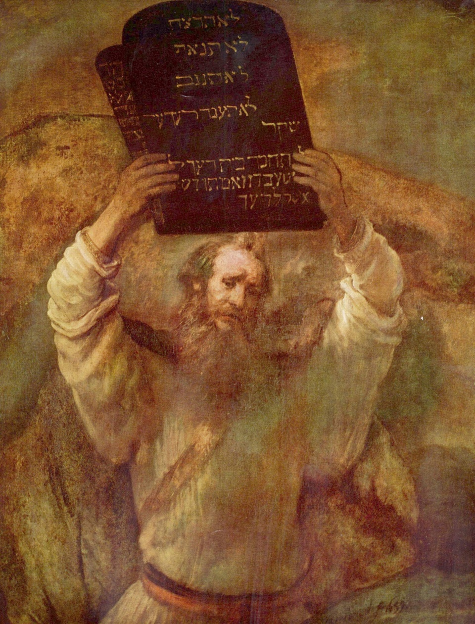 Wizerunek Mojżesza z tablicami prawa można zobaczyć na obrazie Rembrandta Harmenszoona van Rijn z 1659 roku/fot.: Wikipedia, Rembrandt - The Yorck Project (2002) 10.000 Meisterwerke der Malerei (DVD-ROM), distributed by DIRECTMEDIA Publishing GmbH. ISBN: 3936122202., Domena publiczna