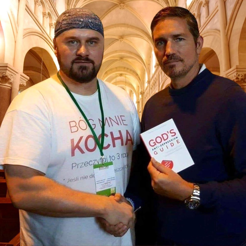 Arkadiusz Łodziewski i Jim Cavielez, odtwórca roli Jezusa w filmie „Pasja” Mela Gibsona/fot. Arkadiusz Łodziewski