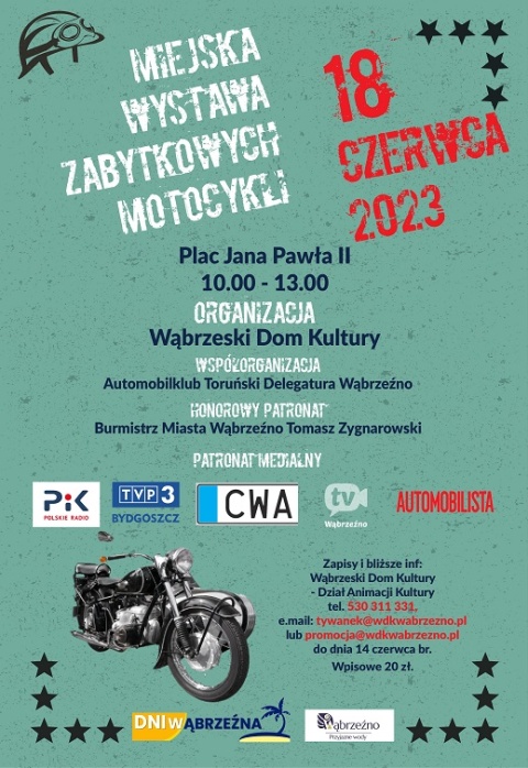 Miejska Wystawa Zabytkowych Motocykli, Plac Jana II Wąbrzeźno, 18 czerwca 2023r.