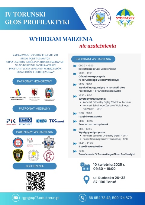 Toruński Głos Profilaktyki ul. Rudacka 26-32 Toruń 10 kwietnia godz. 10.00 (zakończone)