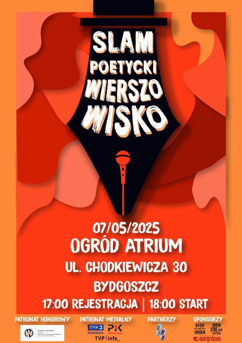 Slam poetycki ,,Wierszowisko - Dawny klub studencki Beanus, Chodkiewicza 30, Bydgoszcz 7 maja godz. 17.00