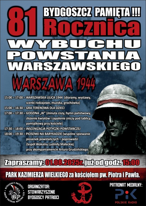 81. rocznica wybuchu Powstania Warszawskiego Park Kazimierza Wielkiego za kościołem pw. Piotra i Pawła przy Fontanniehellip 