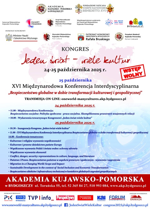 Kongres Jeden świat � wiele kultur Akademia Kujawsko-Pomorska w Bydgoszczy 24-25.10.2025r