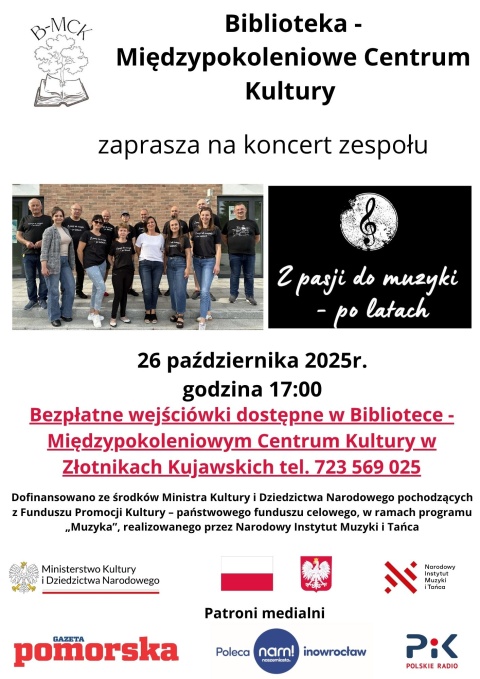 Muzyczne Mosty Pokoleń - Koncerty w Bibliotece - Cykl koncertów Kasztanowa 7 Złotniki Kujawskie 26.10.2025r.