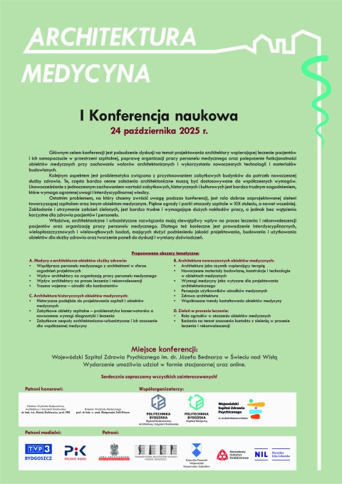 I Konferencja naukowa ARCHITEKTURA I MEDYCYNA Wojewódzki Szpital Zdrowia Psychicznego im. Józefa Bednarza w Świeciuhellip 