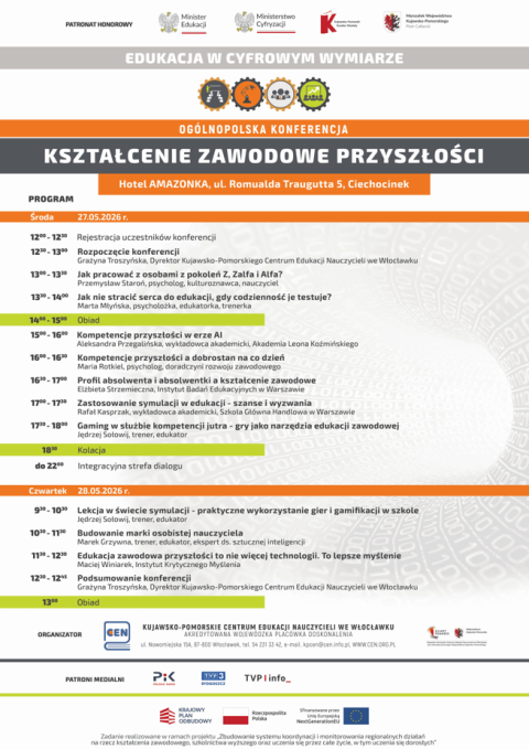 Edukacja w cyfrowym wymiarze. Kształcenie zawodowe przyszłości, Hotel Amazonka ul. Romualda Traugutta 5, 87-720 Ciechocinekhellip 