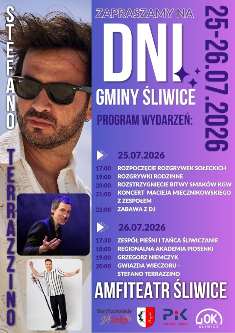 Dni Gminy Śliwice , Amfiteatr Gminnego Ośrodka Kultury w Śliwicach, ul. Dworcowa 39, 89-530 Śliwice 27.07.2026r.