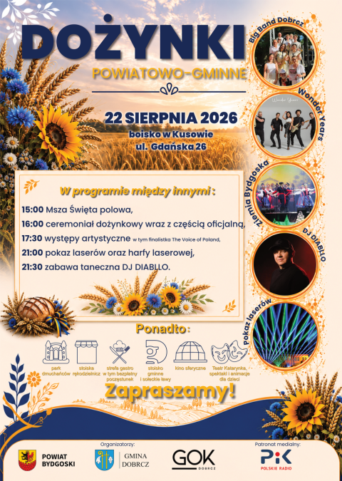 Dożynki Powiatowo-Gminne 2026 już 22 sierpnia w Kusowie 22.08.2026r