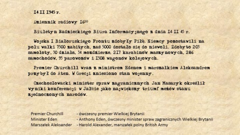 Jeden z komunikatów wyemitowanych przez głośniki na ulicach Bydgoszczy 14 II 1945 r.