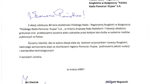 List od Przewodniczącego KRRiT Jana Dworaka i członka KRRiT Sławomira Rogowskiego