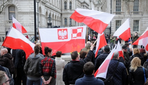 Protest Polaków na Downing Street w Londynie