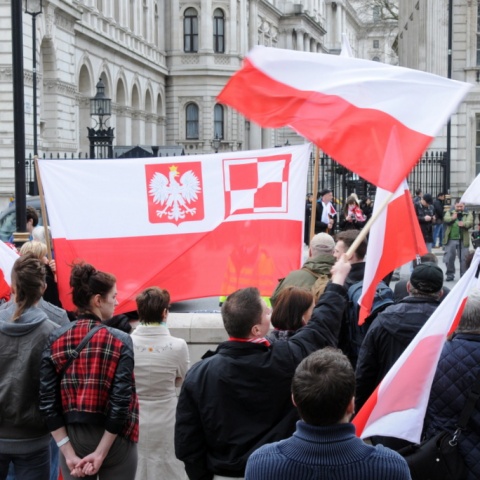 Protest Polaków na Downing Street w Londynie