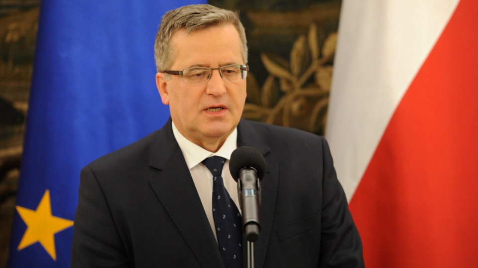 Prezydent Komorowski podczas konferencji prasowej dotyczącej sytuacji na Ukrainie. Fot. PAP/Bartłomiej Zborowski