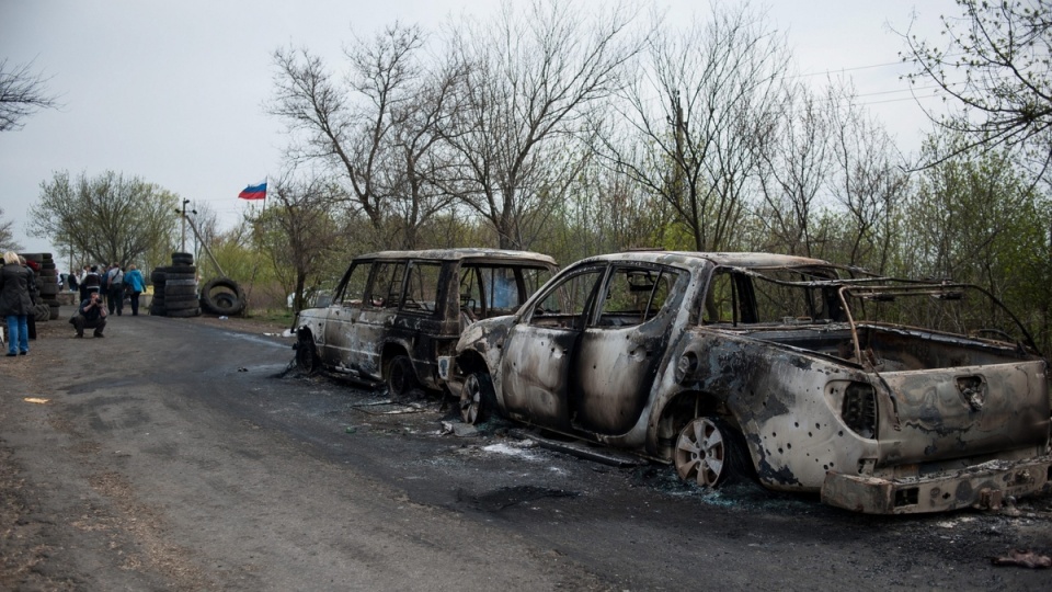 Do ataku doszło w pobliżu rogatki wzniesionej przez prorosyjskich separatystów we wsi Bilbasiwka. Fot. PAP/EPA