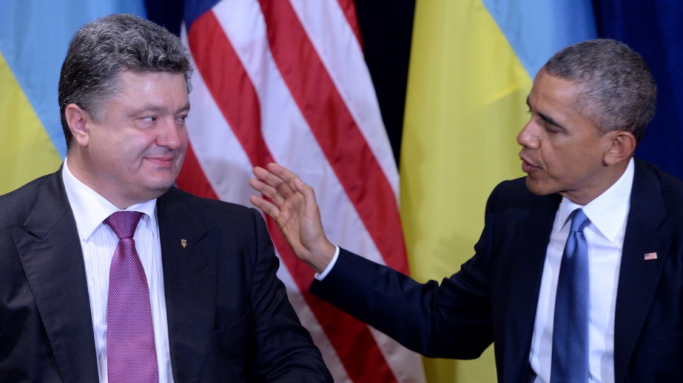 Prezydent USA Barack Obama (P) i prezydent elekt Ukrainy Petro Poroszenko (L) podczas spotkania w Warszawie. PAP/Jacek Turczyk