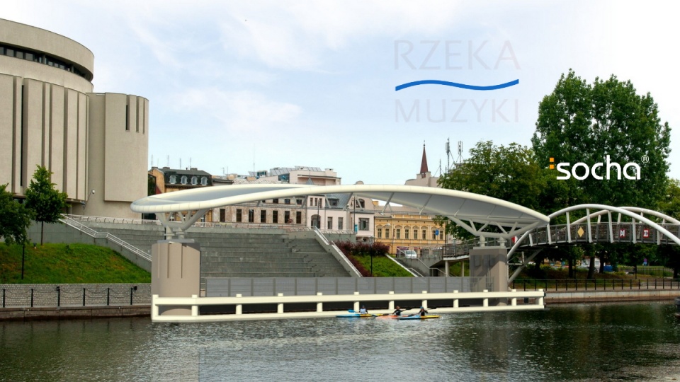 Wizualizacja sceny wodnej, która w 2015 r. stanie u stóp amfiteatru Opery Nova w Bydgoszczy. Fot. Materiał udostępniony