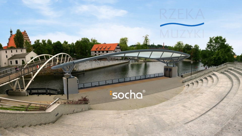 Wizualizacja sceny wodnej, która w 2015 r. stanie u stóp amfiteatru Opery Nova w Bydgoszczy. Fot. Materiał udostępniony