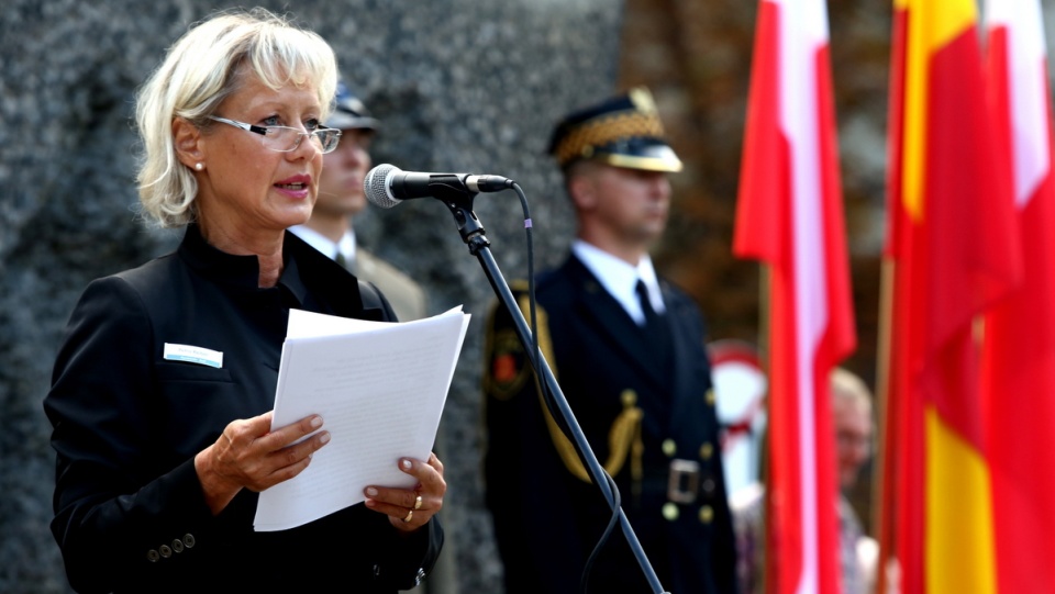 Burmistrz Westerlandu Petra Reiber podczas przemówienia. Fot. PAP/Tomasz Gzell