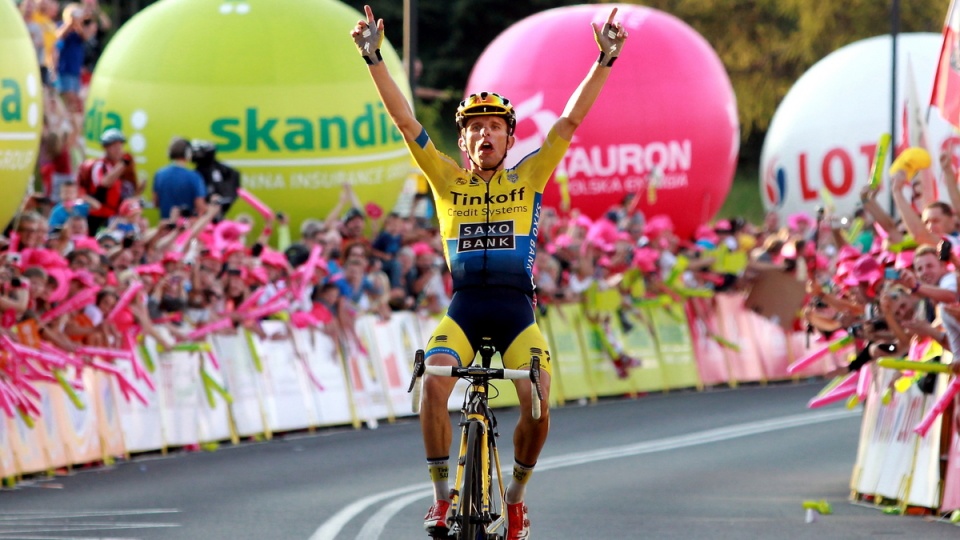 Majka na mecie. Polak Rafał Majka wygrał 6. etap wyścigu Tour de Pologne w Bukowinie Tatrzańskiej. PAP/Grzegorz Momot