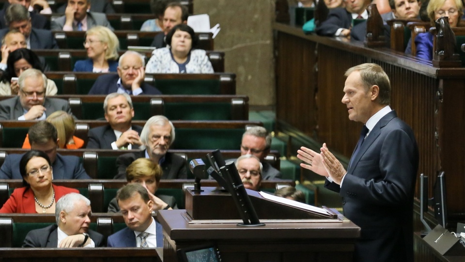 Wystąpienie premiera Donalda Tuska na temat działań rządu w ciągu najbliższych miesięcy. Fot. PAP/Paweł Supernak