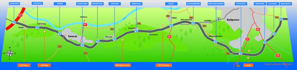 Mapa poglądowa odc. Nowe Marzy - Bydgoszcz. Źródło: GDDKiA