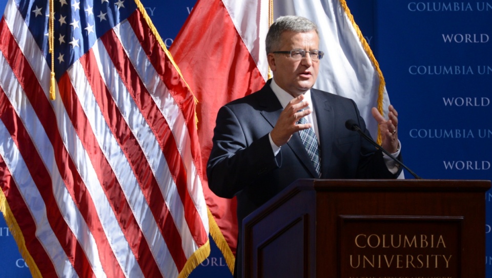 "Polacy z natury swojej są ludźmi dobrze czującymi się w wolności" - mówił Bronisław Komorowski na Uniwersytecie Columbia w Nowym Jorku. Fot. PAP/Jacek Turczyk