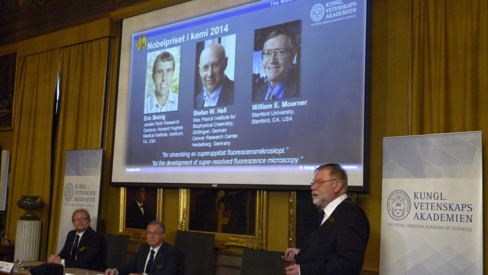 Nagrodę Nobla 2014 z chemii otrzymali: Eric Betzig, Stefan W. Hell oraz William E. Moerner. Fot. PAP/EPA