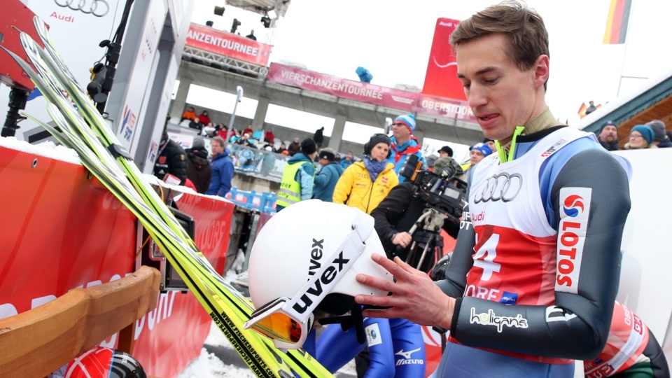 Kamil Stoch podczas treningu w Oberstdorfie, przed kwalifikacjami do niedzielnych zawodów Turnieju Czterech Skoczni. Fot. PAP/Grzegorz Momot