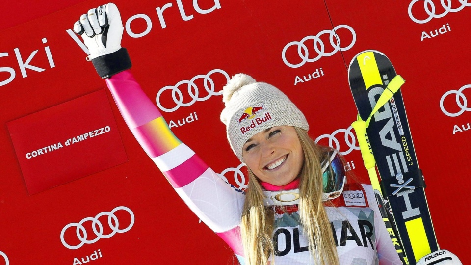 Radość Lindsey Vonn na podium. Fot. PAP/EPA