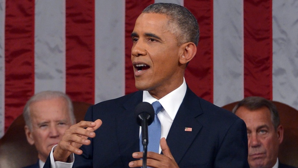 Prezydent USA Barack Obama wygłaszający doroczne orędzie o stanie państwa. Fot. PAP/EPA