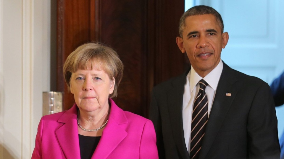 Barack Obama i Angela Merkel zapewniali o jedności USA i Niemiec wobec konfliktu na Ukrainie i kontynuacji wysiłków dyplomatycznych, by go rozwiązać. Fot. PAP/EPA