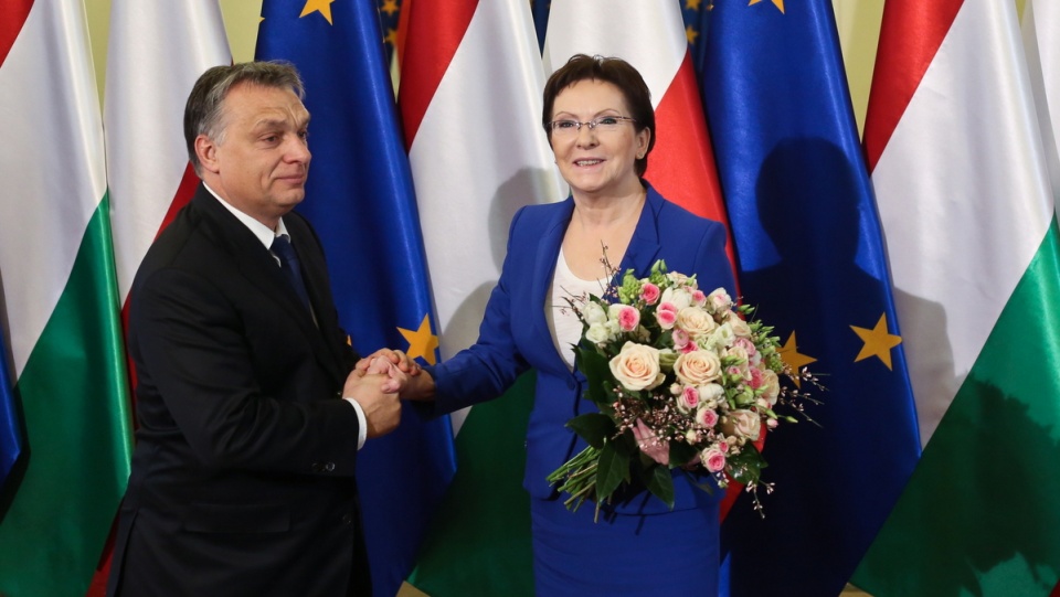 Premier Ewa Kopacz (P) i szef węgierskiego rządu Viktor Orban (L) podczas spotkania w KPRM, 19 bm. Premier Węgier przyjechał do Warszawy na debatę zorganizowaną przez Krajową Izbę Gospodarczą. Fot.PAP/Rafał Guz