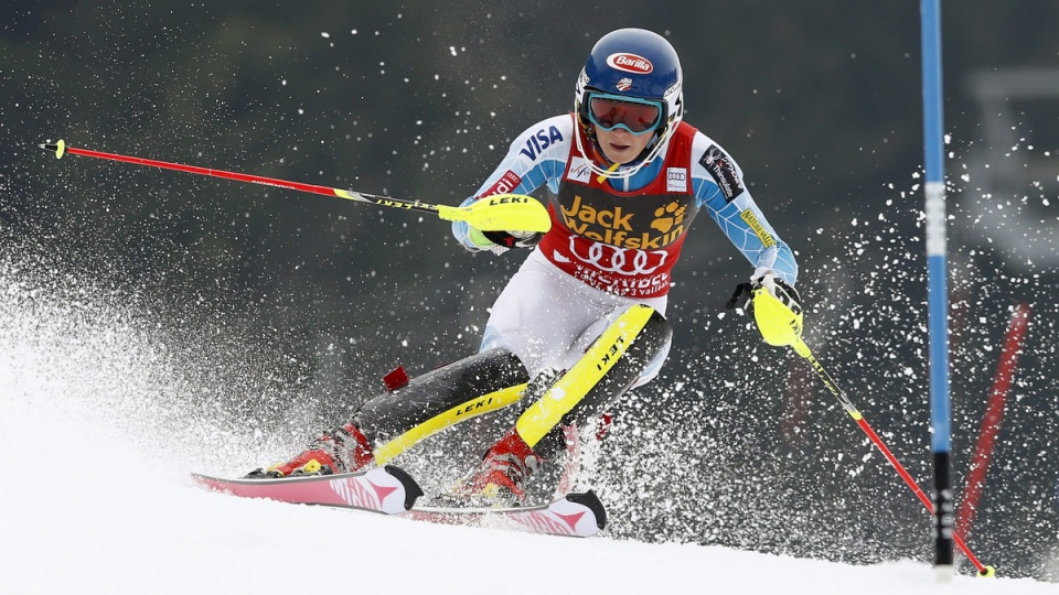 Mikaela Shiffrin wygrała w Meribel ostatni w tym sezonie slalom alpejskiego Pucharu Świata i zapewniła sobie trzecią z rzędu małą Kryształową Kulę w tej konkurencji. Fot. PAP/EPA