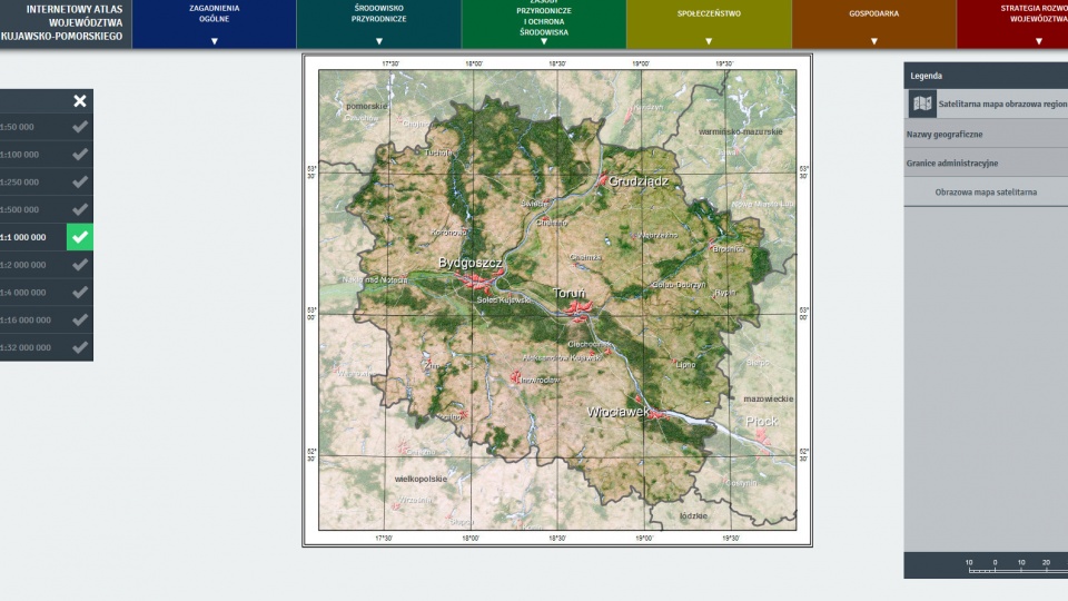 140 kompozycji mapowych, 360 map. Taką zawartość ma internetowy atlas województwa kujawsko-pomorskiego. Grafika: zrzut ekranu